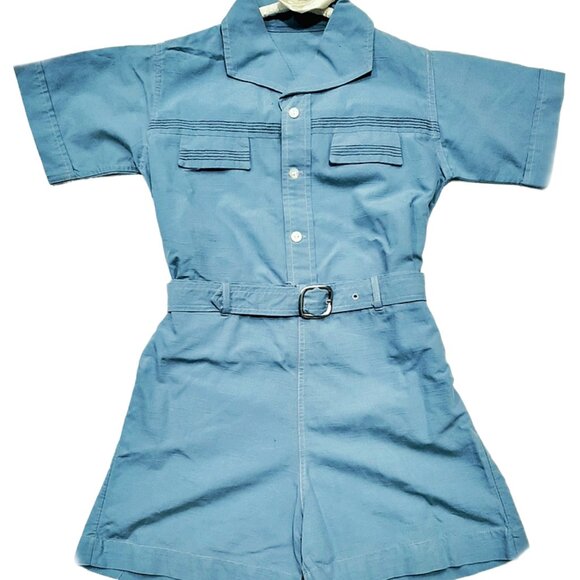 1940s True Vintage Boys Blue Cotton 2 Pc Shorts Set Playsuit Chest 29 Childs